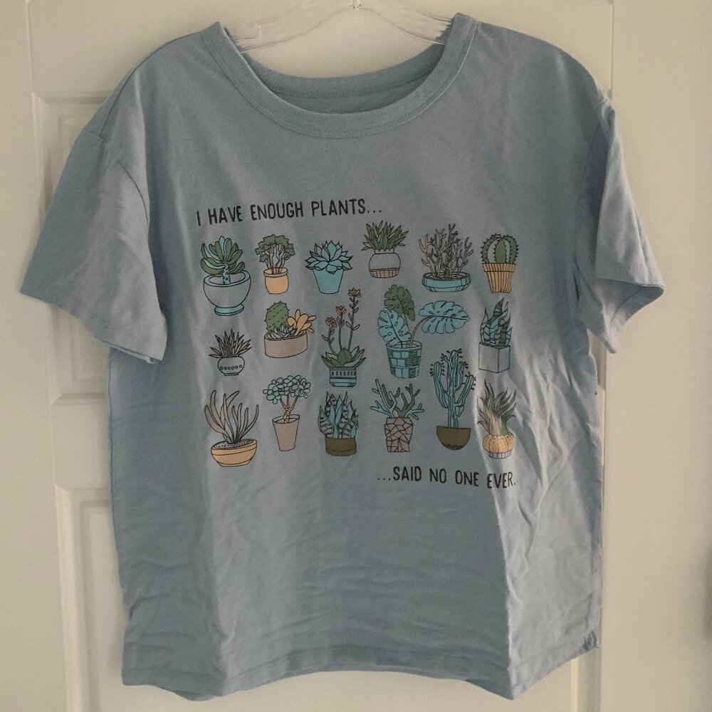 Zoe + Liv Light Blue Graphic 'I Have Enough Plants' Short Sleeve Tee